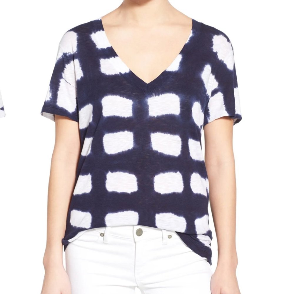 SPLENDID 'Vista' Tie Dye V-Neck Tee,  blue and white Size Medium